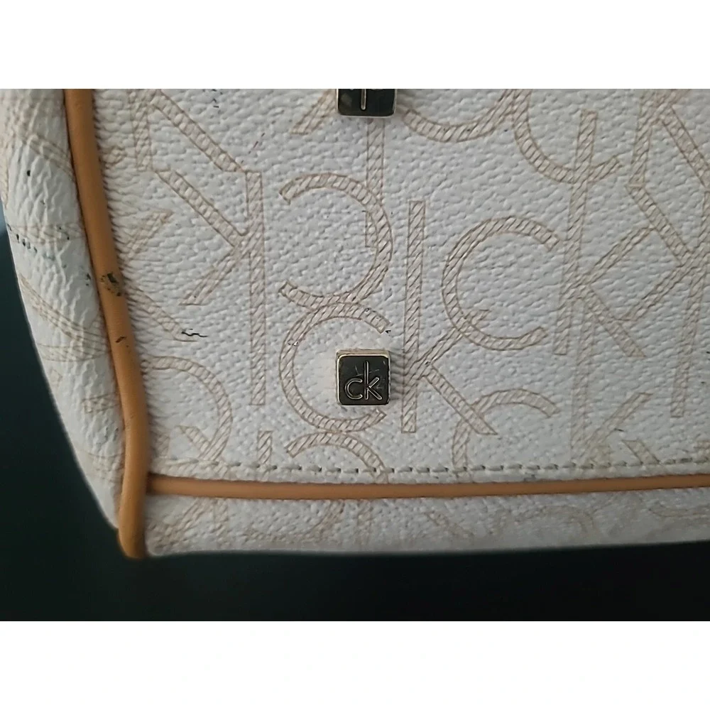 Calvin Klein Monogram CK Handbag‎ Hobo Bag Purse Off-White & Tan